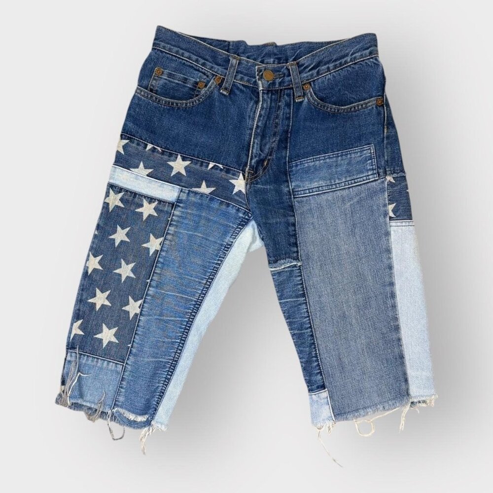 Patchwork Star Denim Capris – Y2K Americana - Picture 2 of 4